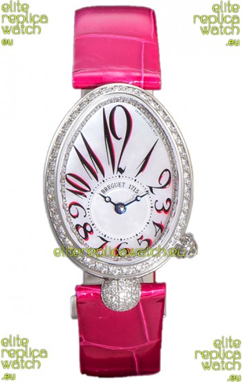 Breguet Reine De Naples Ladies Stainless Steel Pink Leather Swiss 1:1 Edition Replica Watch