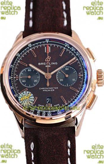 Breitling Premier B01 Chronograph 42 Edition Rose Gold Casing Centenary Brown Dial - 1:1 Mirror Replica Watch