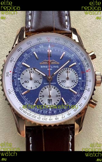 Breitling Navitimer B01 Chronograph 43 Blue Dial - Rose Gold Plated Casing 1:1 Mirror Swiss Replica