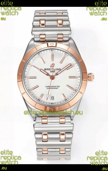 Breitling Chronomat 36MM 2 Tone Rose Gold Casing 1:1 Mirror Replica Watch White Dial