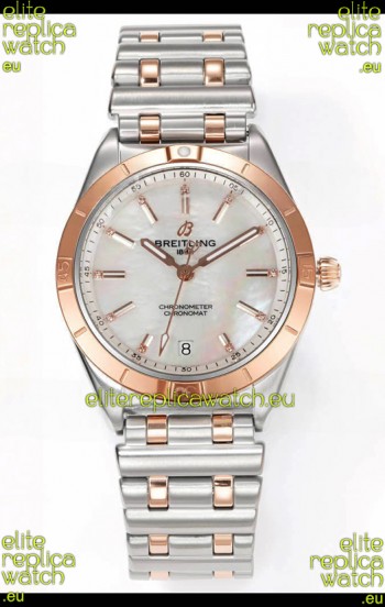 Breitling Chronomat 36MM 2 Tone Rose Gold Casing 1:1 Mirror Replica Watch Pearl Dial