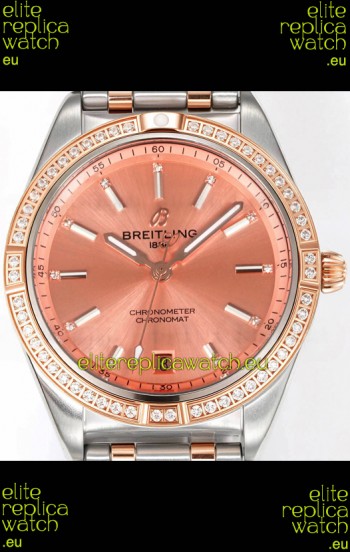 Breitling Chronomat 36MM 2 Tone Rose Gold Casing 1:1 Mirror Replica Watch Salmon Dial