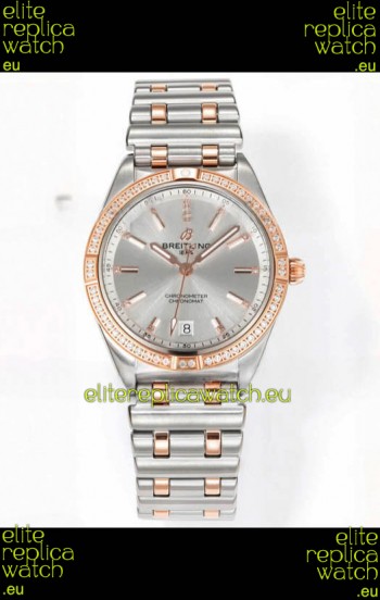 Breitling Chronomat 36MM 2 Tone Rose Gold Casing 1:1 Mirror Replica Watch Steel Dial