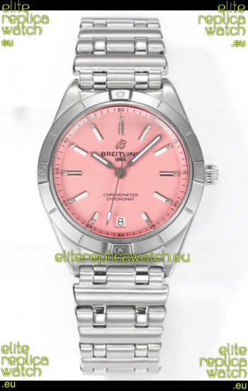 Breitling Chronomat 36MM Stainless Steel Casing 1:1 Mirror Replica Watch Pink Dial