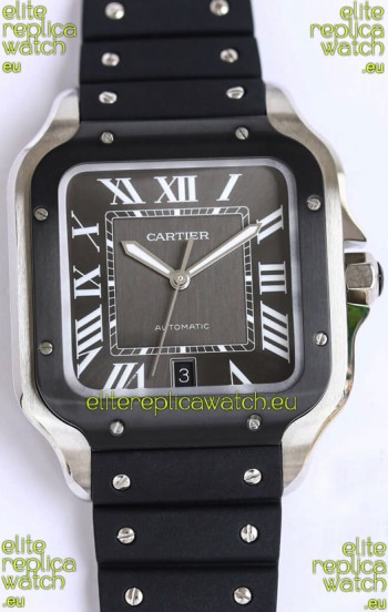 Santos De Cartier 1:1 Black DLC Bezel Swiss Replica Watch 40MM - Rubber Strap