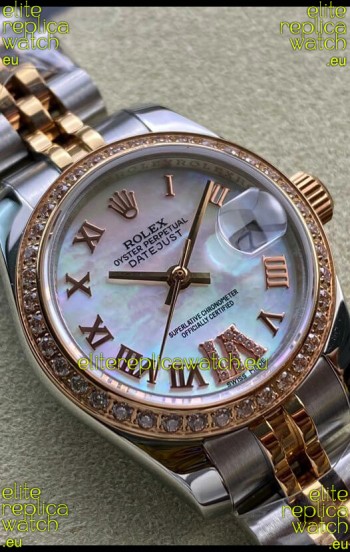 Rolex Datejust 28MM Swiss Replica in 904L Rose Gold Two Tone Case in Pearl Dial - 1:1 Mirror Replica