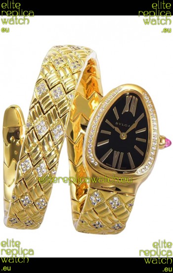 Bvlgari Serpenti Edition Yellow Gold Casing Black Dial Watch in 1:1 Mirror Quality