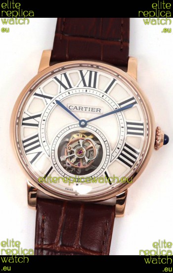 Rotonde De Cartier Flying Tourbillon Swiss Replica Watch in Rose Gold Casing