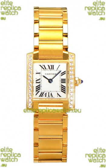 Cartier Tank Francaise Yellow Gold Diamonds Bezel Swiss Quartz Replica Watch 25.70MM