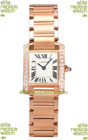 Cartier Tank Francaise Rose Gold Diamonds Bezel Swiss Quartz Replica Watch 25.70MM