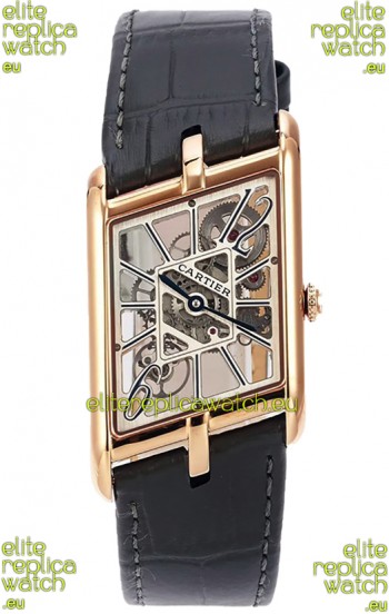 Cartier Tank Asymétrique Rose Gold Casing Watch in Leather Strap Swiss Replica