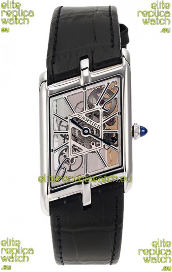 Cartier Tank Asymétrique Stainless Steel Casing Watch in Leather Strap Swiss Replica