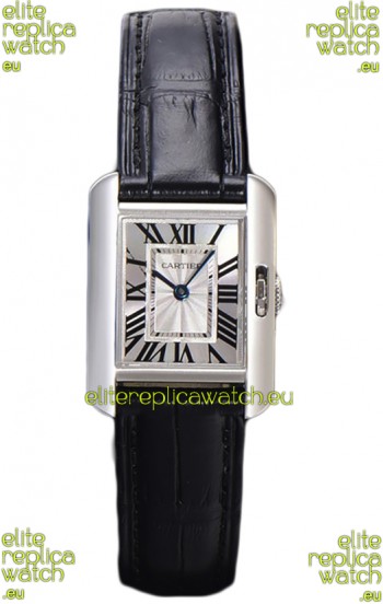 Cartier Tank Anglaise Stainless Steel Watch in Black Leather Strap Swiss Quartz Watch 30MM