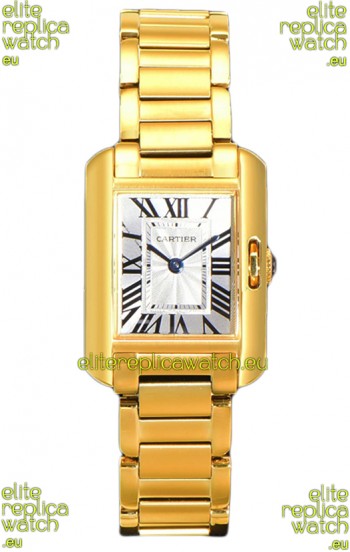 Cartier Tank Anglaise Yellow Gold Watch in Steel Strap Swiss Quartz Watch 30MM