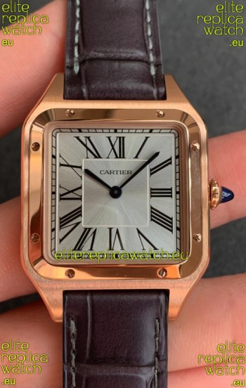 Cartier Santos Dumont 1:1 Mirror Swiss Replica Watch in Rose Casing Gold Steel Dial 42MM