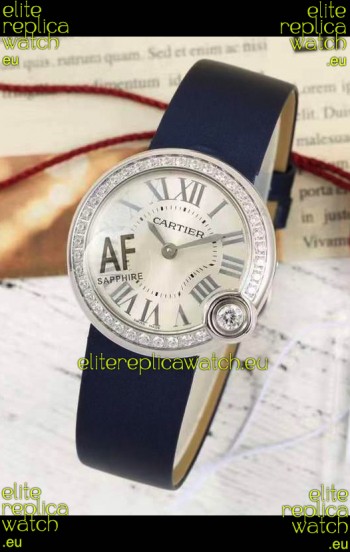 Ballon Blanc De Cartier Swiss Quartz Replica Watch in Steel Casing Fabric Strap 