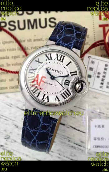 Ballon De Cartier Swiss Automatic 1:1 Mirror Quality Blue Strap 33MM in Steel Casing