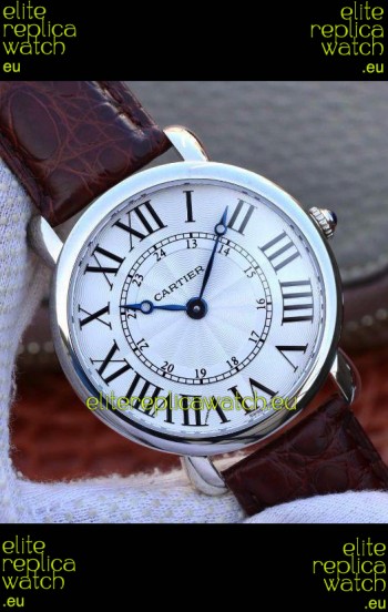 Ronde De Cartier Swiss Replica Watch - White dial in Leather Strap