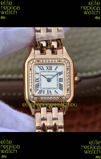 Cartier PANTHERE Edition 1:1 Mirror Swiss Watch Rose Gold White Dial - Diamonds Bezel