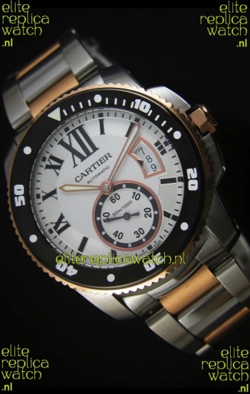 Calibre De Cartier Watch 42MM Black Dial Two Tone Case White Dial - 1:1 Mirror Replica Watch