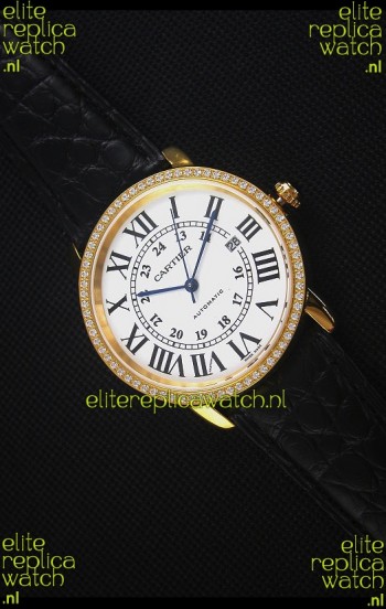 Cartier "Ronde De Cartier" Yellow Gold Case watch with Lab Created Diamonds Bezel