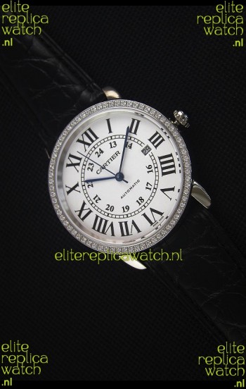Cartier "Ronde De Cartier" Stainless Steel Case watch with Lab Created Diamonds Bezel