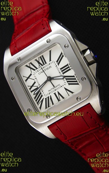 Cartier Santos De Cartier 1:1 Mirror Replica Red Strap 33MM Ladies Watch 
