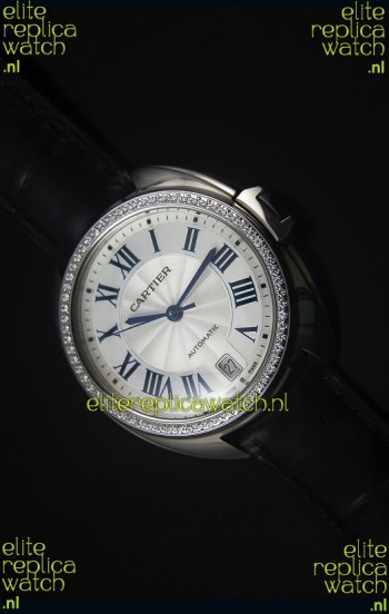 Cle De Cartier Watch 40MM Steel Case Diamonds Bezel - 1:1 Mirror Replica Watch