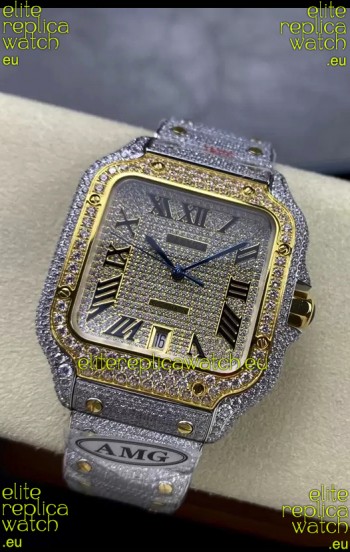 Cartier "Santos De Cartier" 904L Steel Diamonds Roman Dial 1:1 Mirror Replica - 40MM - Genuine Diamonds