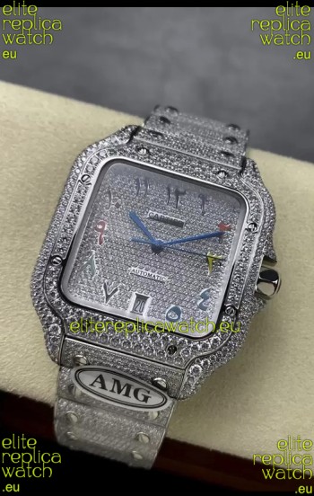 Cartier "Santos De Cartier" 904L Steel Diamonds Arabic Dial 1:1 Mirror Replica - 40MM - Genuine Diamonds