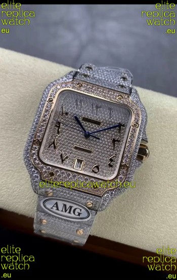 Cartier "Santos De Cartier" 904L Steel Diamonds Arabic Dial 1:1 Mirror Replica - 40MM - Genuine Diamonds