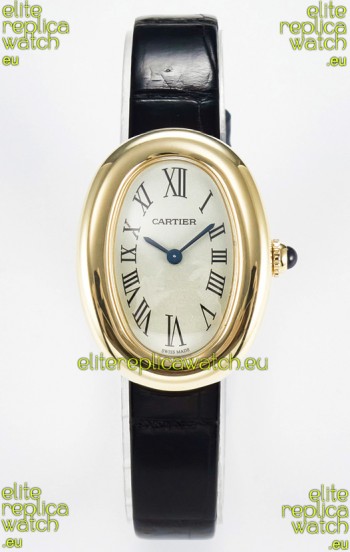 Cartier Baignoire Yellow Gold 1:1 Super Clone Swiss Replica Watch Black Strap