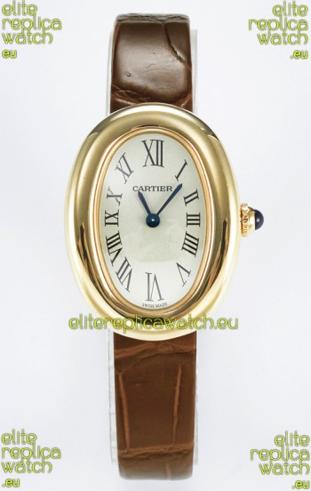 Cartier Baignoire Yellow Gold 1:1 Super Clone Swiss Replica Watch Brown Strap