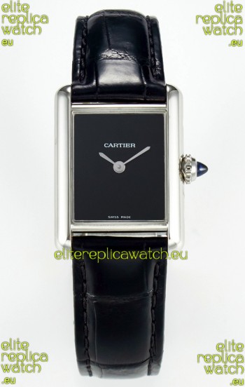 Tank Must Cartier Super Clone Edition 29MM Watch in Steel Casing Black Dial 