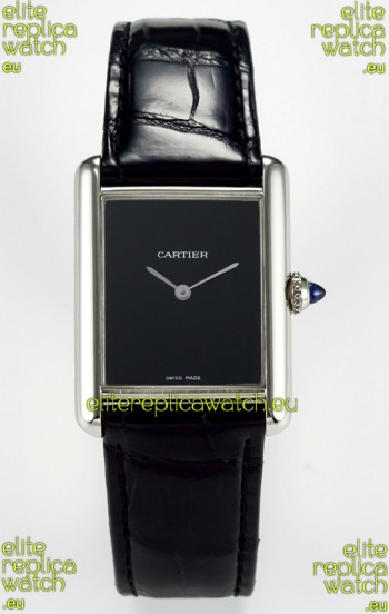 Tank Must Cartier Super Clone Edition 33.7MM Watch in Steel Casing Black Dial 