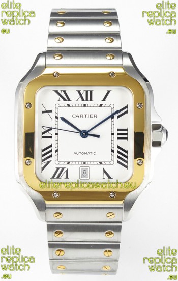 Cartier Santos De Cartier Two Tone 904L Steel White Dial Super Clone Replica 40MM Watch 