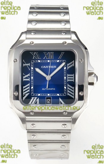 Cartier Santos De Cartier 904L Steel Blue Dial Super Clone Replica 40MM Watch 
