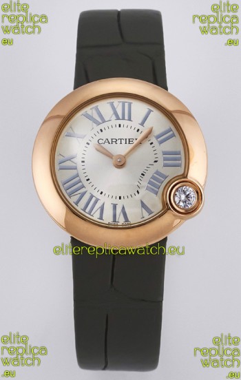 Ballon Blanc De Cartier Super Clone Watch 30MM in Rose Gold Casing Green Strap