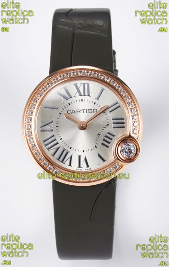 Ballon Blanc De Cartier Super Clone Watch 30MM in Rose Gold Casing Green Strap