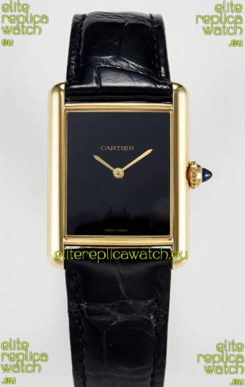 Tank Must Cartier Super Clone Edition 33.7MM Watch in Yellow Gold Casing Black Dial 