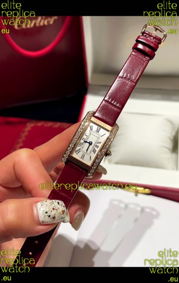 Cartier Tank Americaine Ladies Swiss Quartz Watch 1:1 Mirror Replica Rose Gold Casing