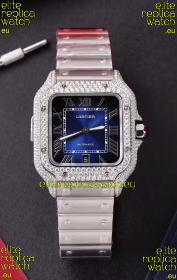 Cartier Santos De Cartier 904L Steel Blue Dial Super Clone Replica 40MM Watch 