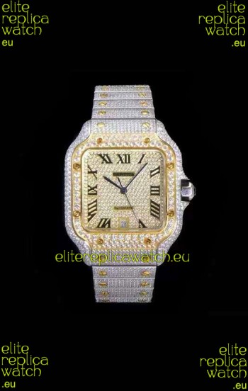 Santos De Cartier Swiss Replica Watch with Diamonds Embedded Dial in Two Tone Casing 40MM