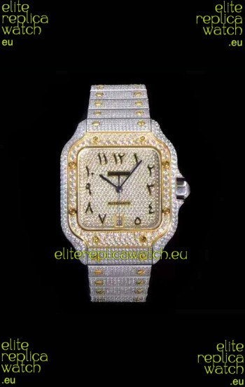 Santos De Cartier Swiss Replica Watch with Diamonds Embedded Dial in Two Tone Casing 40MM