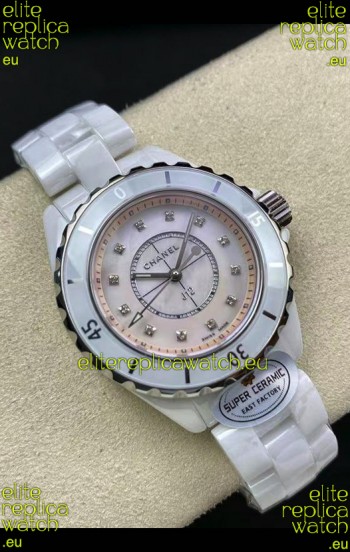 Chanel J12 Ladies White Ceramic Casing Pearl Dial Watch 1:1 Mirror Replica Watch