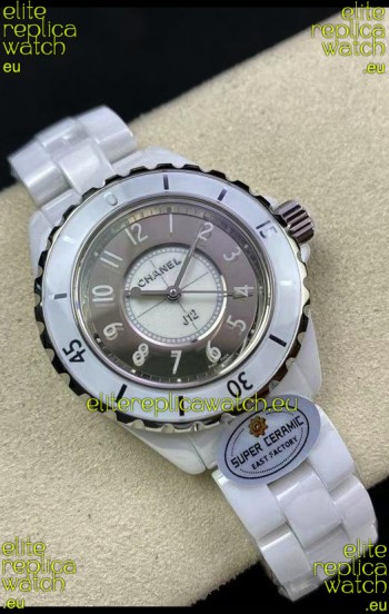 Chanel J12 Ladies White Ceramic Casing 2 Tone Dial Watch 1:1 Mirror Replica Watch
