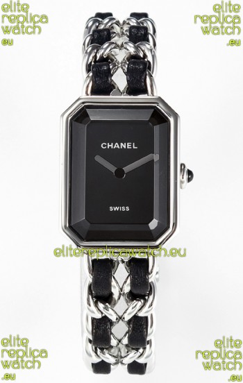 Chanel Premiere Iconic Chain Watch in Black & Steel Chains Swiss Quartz Watch