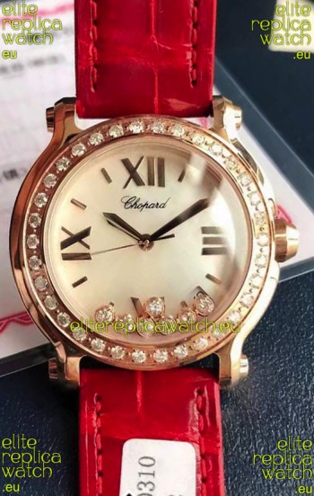 Chopard Happy Rose Gold Swiss Quartz Watch 1:1 Mirror Replica - Genuine Diamonds 