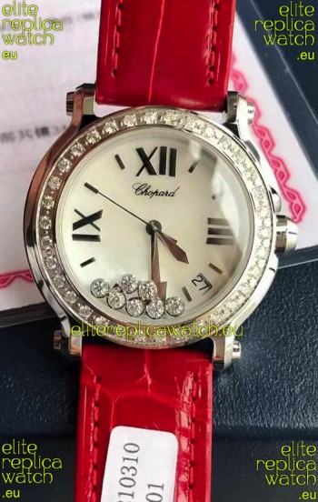 Chopard Happy Stainless Steel Swiss Quartz Watch 1:1 Mirror Replica - Genuine Diamonds 