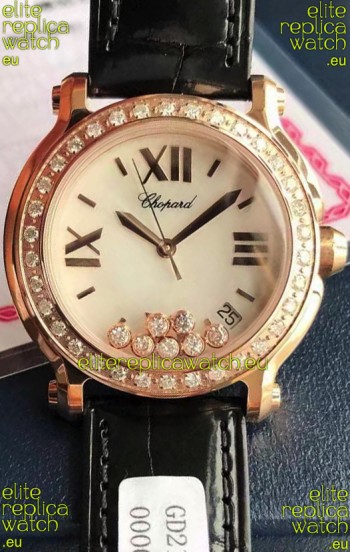 Chopard Happy Rose Gold Swiss Quartz Watch 1:1 Mirror Replica - Genuine Diamonds 